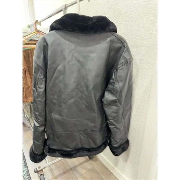 Wilson's Leather FAUX FUR SLEEVE COLLAR LINED LEATHER JACKET SIZE Large